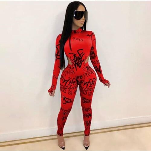 Sexy Letter Two Pieces Sets Women Sport Suits Clothes Long Sleeve Bodysuit+High Waist Slim Fit Leggings Pants Fashion Female Set