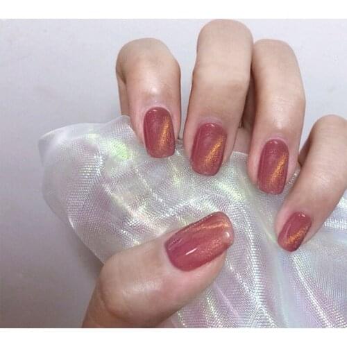 New Ins beautiful pink orange cat eye UV gel false nails 24pcs Bride full nail tips cute short size fake nails pure color