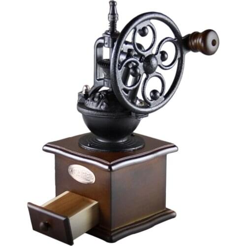 Wheel Design Vintage Manual Coffee Grinder With Ceramic Movement Retro Wooden Mill Hand Coffee Maker Machine For Home Decoration