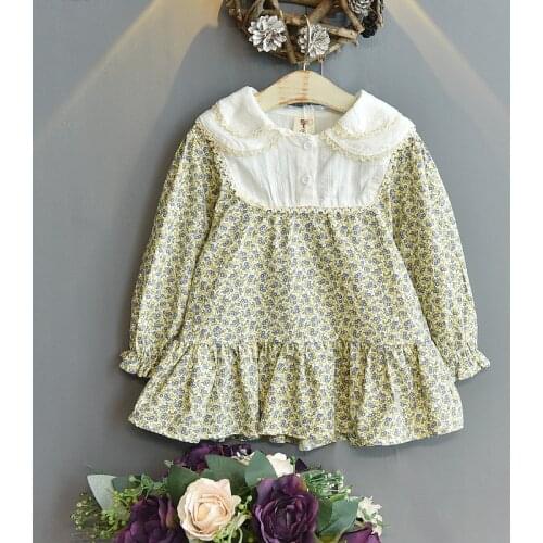 Sweet Girl Flower Dress Spring Autumn Girls Doll Collar Stitching Floral Princess Dresses Children Fashion Clothes vestidos 3-7Y