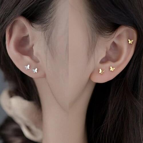 Cute Minimal Butterfly Stud Earrings For Women Lovely Tiny Earring Piercing Stud Accessories Simple Golden/White Earring Jewelry