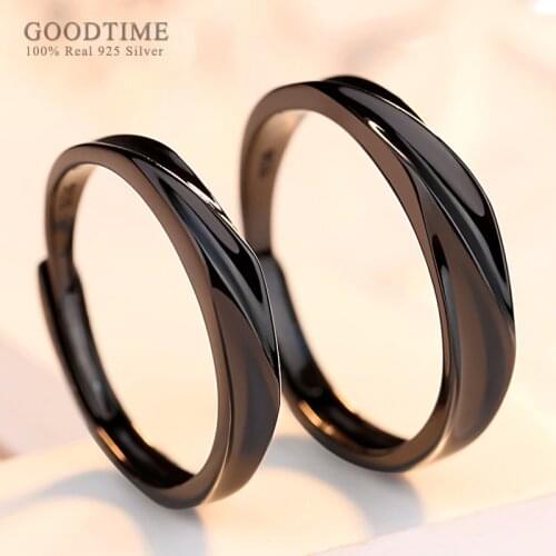 Fashion Couple Ring Real 925 Sterling Silver Black Gold Color Jewelry Ring Accessories For Women Man Party