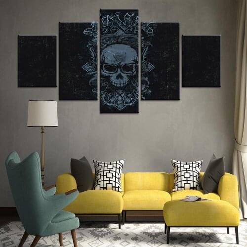 Modular 5 Pieces Skull Skeleton Black Skull Head Horror Poster Canvas Art Prints Wall Picture Painting Home Decor Office Decor
