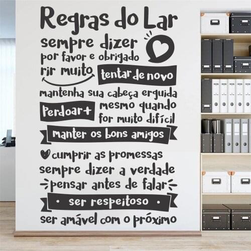 Regras Do Lar Sempre Dizer Portuguese Quote Wall Stickers Mural Vinyl Home Decor For Livingroom Decoration Decals Poster RU2133