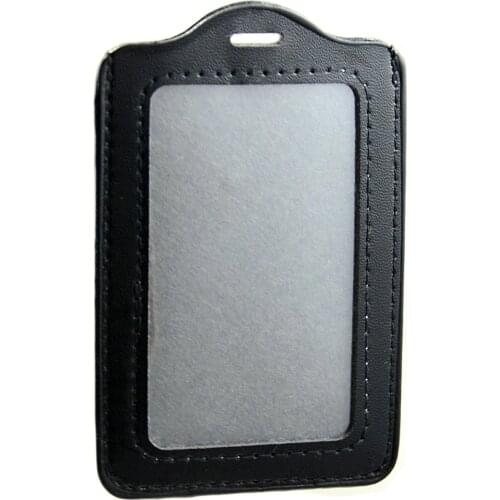 One-Sided Vertical Style PU Leather Badge Holder Case 12pcs - Black