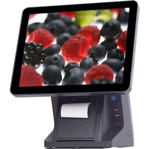 Whosale price pos all in one 15 inch true flat touch screen 80mm printer pos system for restaurant/salon