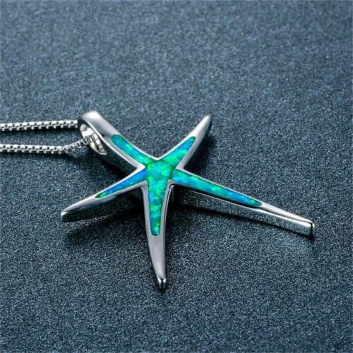 Necklace Opal Theme Chic Ocean Starfish Jewelry Wedding Blue Green Purple White Color Pendant
