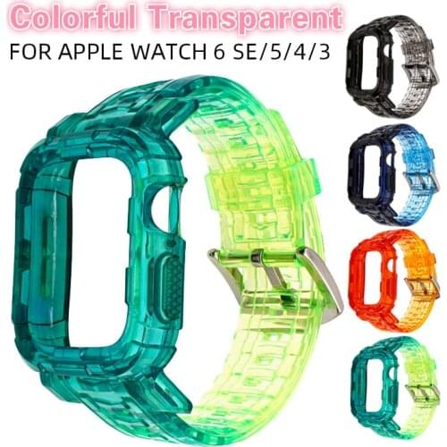 Rainbow Colorful Transparent Rubber Strap for Apple Watch 6 SE Band for IWatch Series 5 4 3 38/40/42/44mm Silicone Bracelet