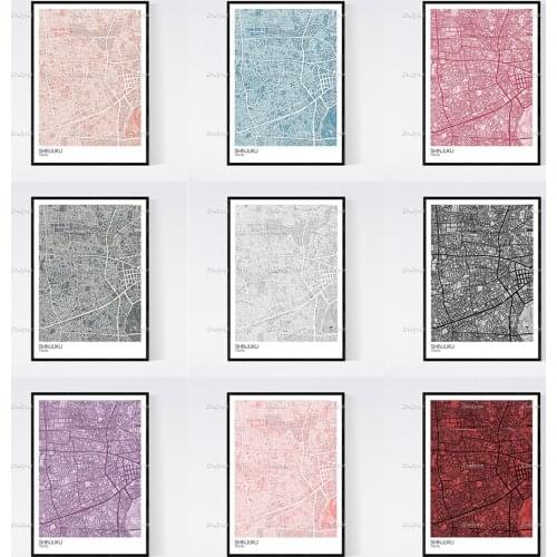 Shinjuku, Tokyo Map Nordic Retro Minimalism Painting Posters and Prints on Canvas Wall Art Modular Pictures Home Decor Gift