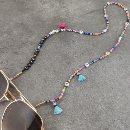 Retro Beads Eyeglass Sunglasses Spectacle Cord with Tassels Neck Strap String Chain Link Holder for mask