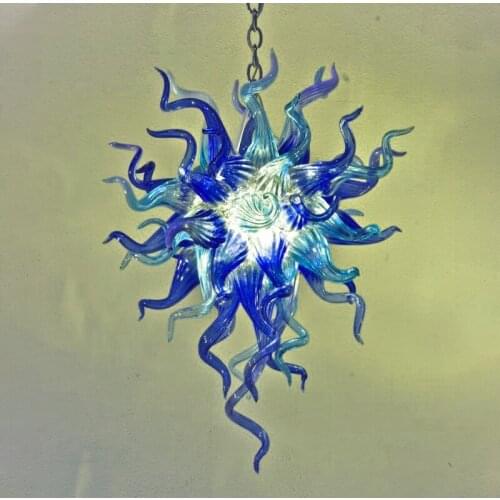 Nordic Blown Glass Chandelier Restaurant Bar High Ceiling Dome Lamps Cobalt Blue Aqua Color Chain Hanging Dining Room Lights