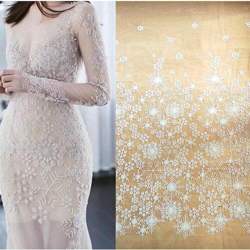 Special snowflake shape beaded fabric lace foe wedding dress