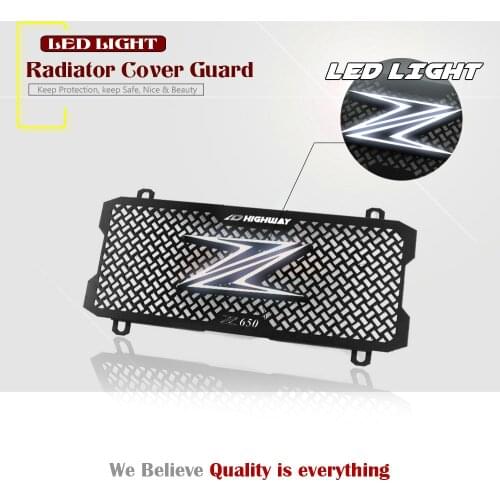 LED Light Bumb Motorcycle Radiator Grille Cover Guard Aluminum Oil Cooler Protection Protetor for KAWASAKI Z650 Z 650 2017-2021