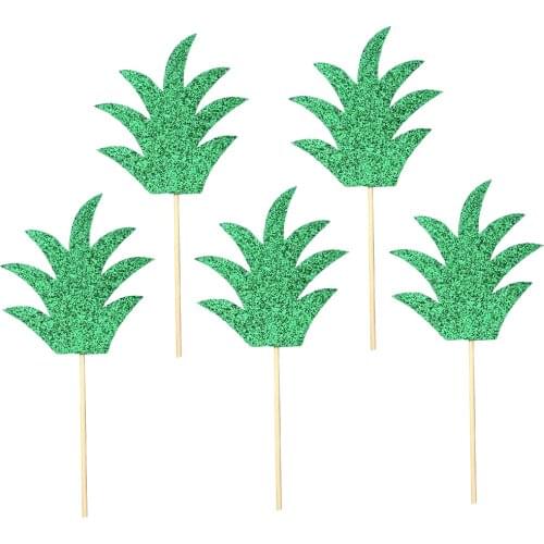 15pcs Cake Toppers Pineapple Leaf Pattern Green Glittering Cupcake Decor for Party Birthday Wedding 10 x 6 x 0.5cm
