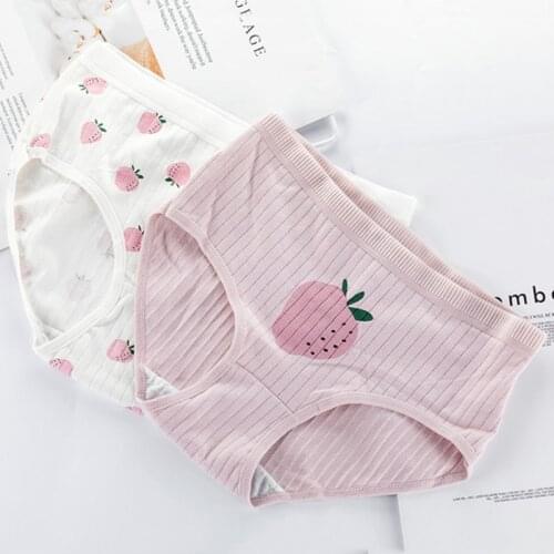 TERMEZY Cotton Panties Women Striped Underwear Strawberry pattern Underpants Female Lingerie Low Rise Girls Soft Panty