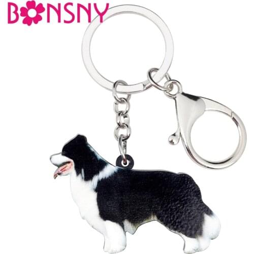 WEVENI Acrylic Anime Border Collie Dog Key Chain Keychain Ring Animal Jewelry For Women Girls Female Car Bag Wallet Charms Gift