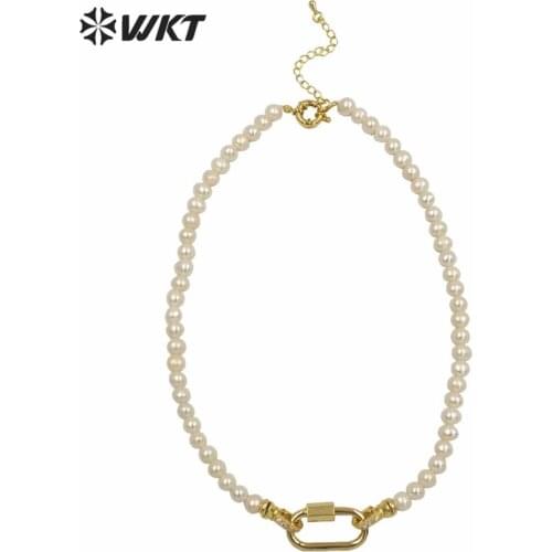 WT-JN134 Hot Amazing hand strand round pearl chocker necklace 16 inch white freshwater pearl beads necklace in gorgeous style