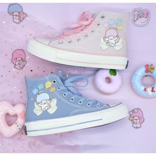 Harajuku Cartoon Womens Canvas Shoes Female Hand-painted Student Sneakers Cute Kawaii High-top Canvas Shoes Soft Sister Shoes