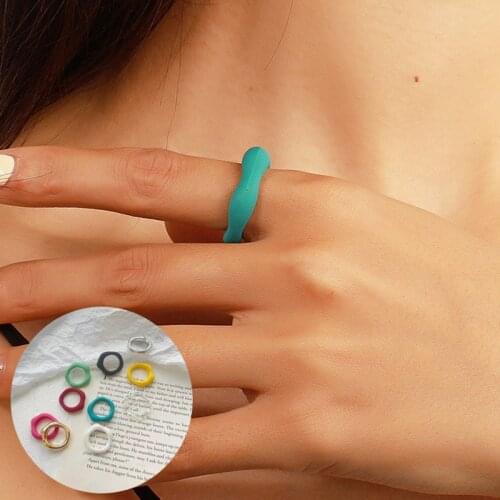 2021 Summer Fashion Simple Acrylic Resin Colorful Rings For Women Irregular Geometric Polygon Rings Vintage Jewelry Gifts