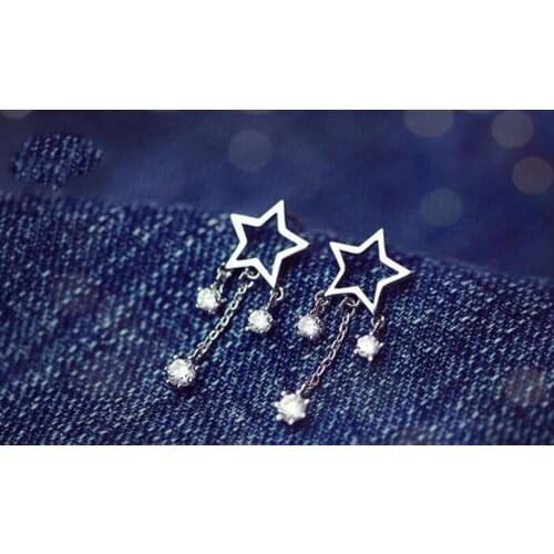 ANENJERY 925 Sterling Silver Romantic Star Tassel Earrings For Women Ear Jewelry For Women S-E139