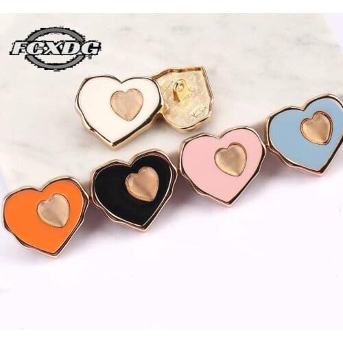 10pcs/lot Fashion Metal Opal Heart Buttons for Clothing Pink Blue Black White Clothing Decoration Buttons Womens Coat Buttons