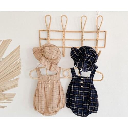 2 Color Newborn Infant Baby Boy Girl Bodysuit Summer Sling Plaid Jumpsuit Casual Sleeveless Lovely Outfits Clothes