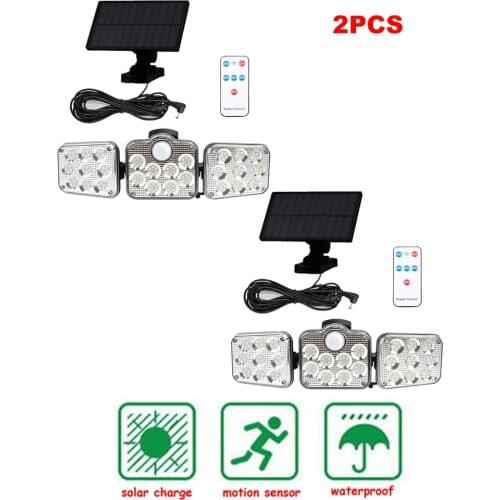 2pcs 138 led remote seperable Wireless Solar Powered Wall Light 3 Heads Rotating PIR Motion Sensor Lamp Outdoor Courtyard Garden