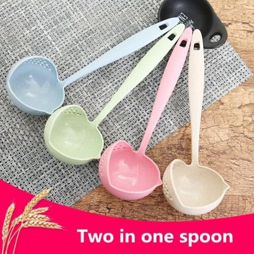 2 in 1 Long Handle Soup Spoon Home Strainer Cooking Colander Kitchen Pot Soup Tools Plastic Tableware