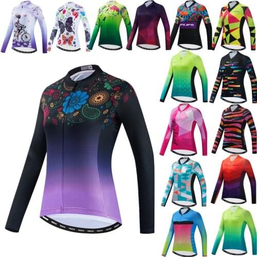 2021 Long Sleeve Cycling Jerseys Women Bicycle Clothing Quick Dry Mountain Bike Clothes S-2XL