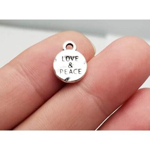 40pcs/lot--13x10mm, Antique silver plated Round Love&Peace tag charms,DIY supplies, Jewelry accessories