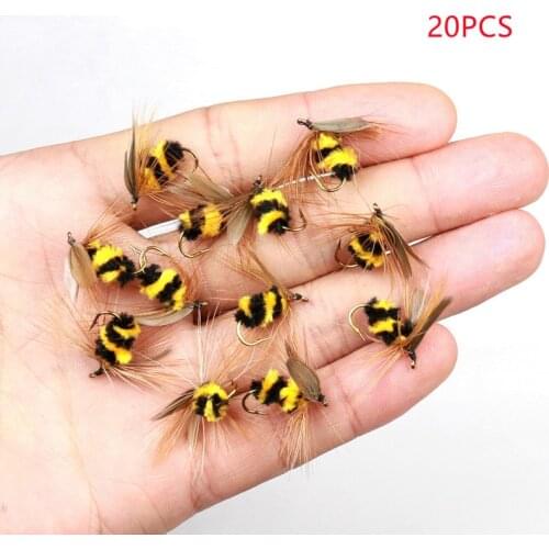 20pcs #10 Artificial Insect Bait Lure Bee Fly Trout Artificial Fishing Lures 15mm Outdoor Fishing Insects Baits Lure Set