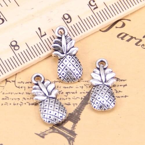 76pcs Charms For Jewelry Making double sided pineapple 19x9mm Antique Silver Plated Pendants DIY Tibetan Silver Necklace