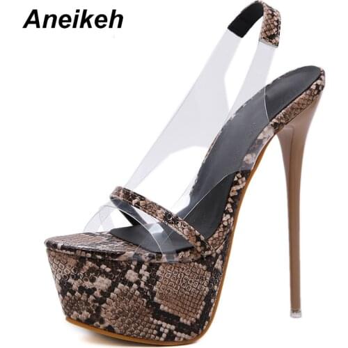 Aneikeh 2019 Fashion NEW PVC Leopard Print Platform High Heels Sandals Summer Sexy Slip-On Open Toe Gladiator Party Women Shoes