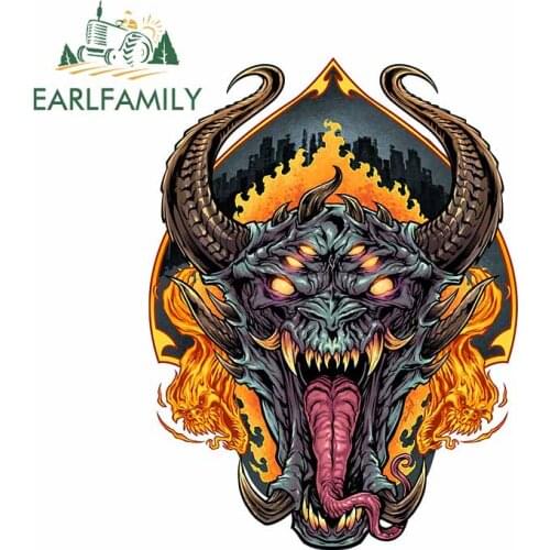 EARLFAMILY 13cm x 9.8m for Demon Face Fire Skull Car Stickers Refrigerator Anime Decal Personality Scratch-Proof Car Assessoire