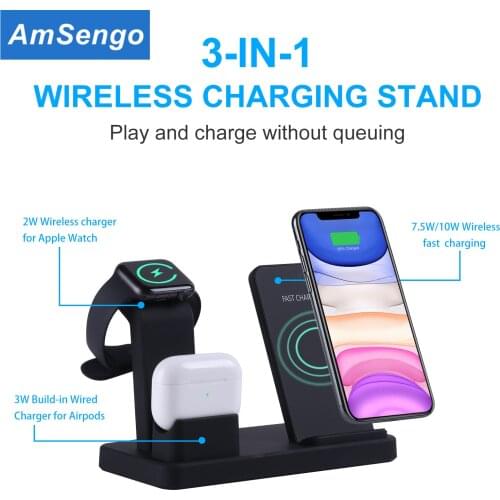 10W Qi Wireless Chargers For iPhone 12 12Pro 11 X 7 8 Charging Dock For Apple Watch 5 4 3 2 Airpods Pro Wireless Charge Station