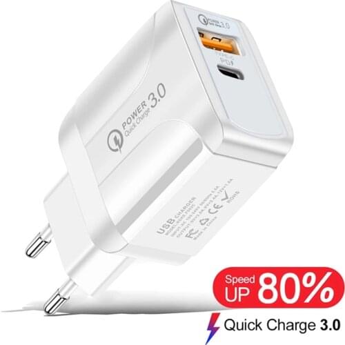 Quick Charge 4.0 3.0 QC PD Charger 18W QC4.0 QC3.0 USB Type C Fast Charger for iPhone 11 12 X Xs 8 Xiaomi 11 9T Phone PD Charger