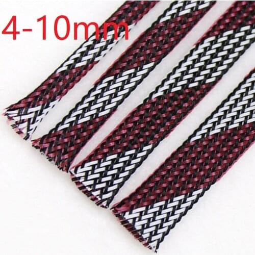 Black White Pink PET Braided Wire Sleeve 4 6 8 10mm Tight High Density Insulate Cable Protection Expandable Line Sheath Colorful