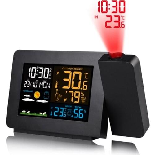 LUDA Digital Alarm Clock Weather Station LED Temperature Humidity Weather Forecast Snooze Table Clock With Projection EU Plug