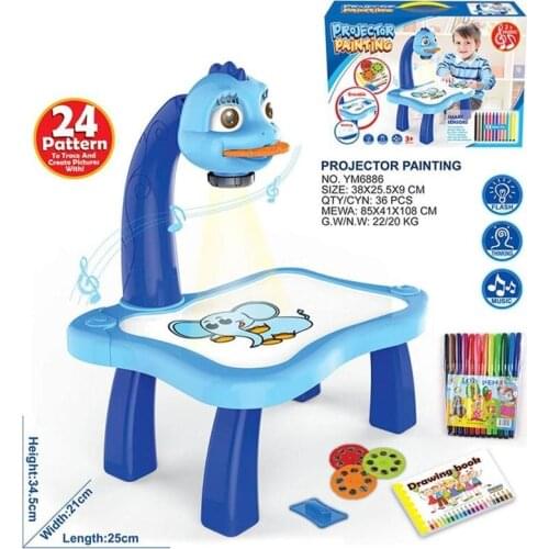 Childrens Writing Board Painting Drawing Table Led Projector Music Toys Kids Children Educational Toddler Toy Christmas Gifts