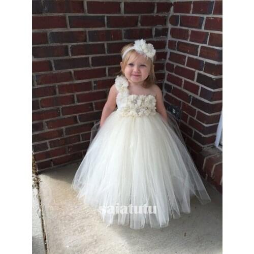 White Fairy petal Flower Girls Children Wedding Dress Princess Kids Ball Gown Dress for Girls Pageant Party Clothes Tulle Falda