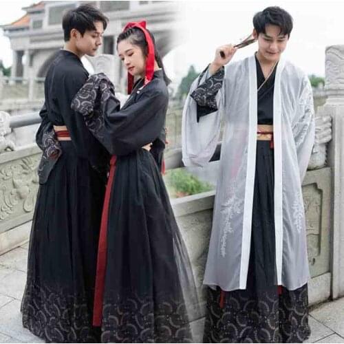 Couples Hanfu Chinese Ancient Traditional Clothes Black Adult Carnival Christmas Costume Fancy Dress For Men/Women Plus Size 4XL