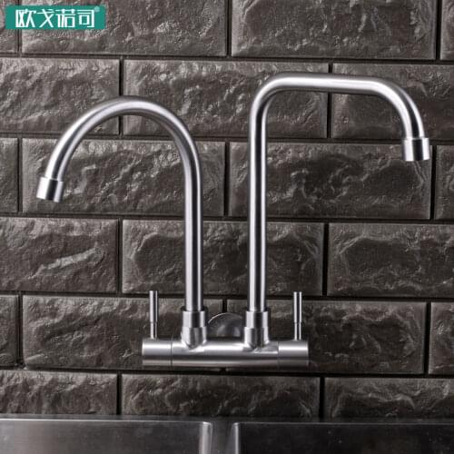 Use for double sinks double head double handle kitchen faucets sink tap 304 stainless steel