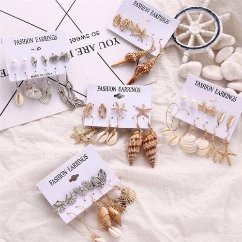 KSRA Beach Style Conch Series 3 Pairs Set Earrings For Women Jewelry New Bohemian Starfish Shell Earring Sets