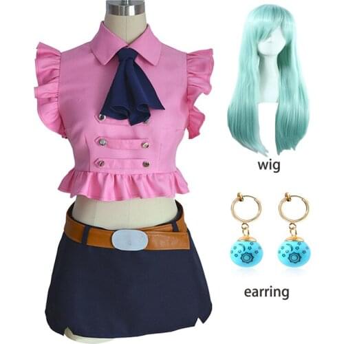 Cosplay Costumes Women Japanese Anime 6pcs Clothing Halloween Cosplay Uniform Suit Wig and Earrings