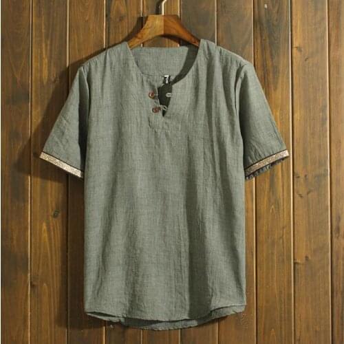 Summer Casual Loose Mens Embroidery Short Sleeve Linen White Shirt , Male Men 4XL 5xl Buttons O Neck Shirts