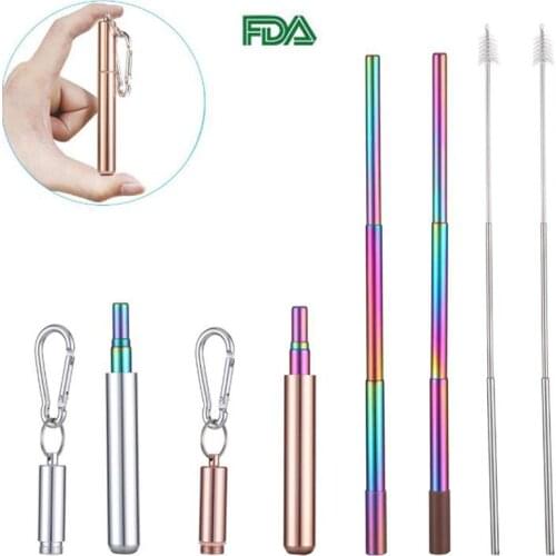 Metal Straw Portable Telescopic Straw for Outdoor Travel Easy Cleaning Stainless Steel Reusable Collapsible Straws with Brush