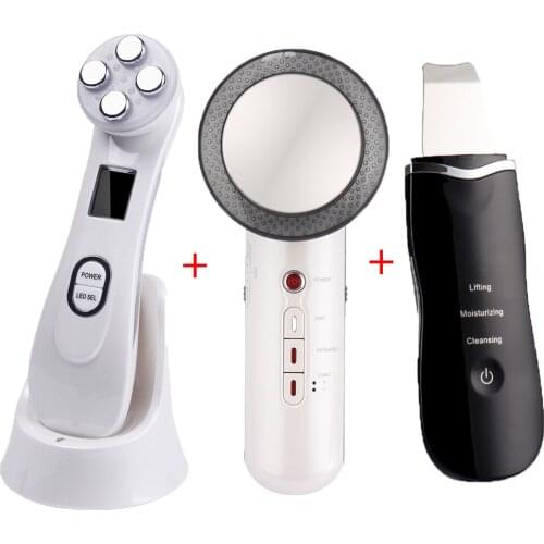 EMS Mesotherapy RF Radio Frequency Facial Beauty + Ultrasoic Skin Scrubber Deep Face Cleaning + Infrared Body Slimming Massager