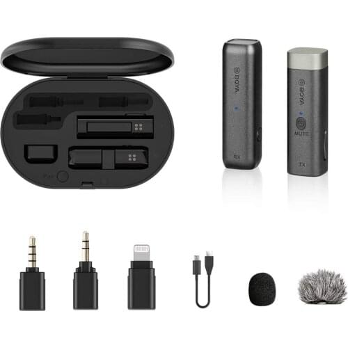 BOYA BY-WM3D 2.4GHz Wireless Microphone with MFI Certified IOS Adapter 3.5mm iOS Lightning Android Type-C Smartphone Recording