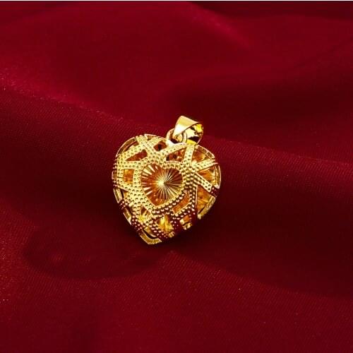 Fashion 14K Gold Pendant 3D Heart-Shaped Gold Necklace Pendant No Chain Hollow Gold Jewelry for Women Wedding Anniversary Gift