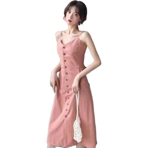 Fashion Super Fairy Dresses For Women 2021 New French Retro Summer Dress Waist And Thin Temperament V-Neck Suspender Dress